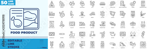 Tableau sur toile Food Product Line Editable Icons set