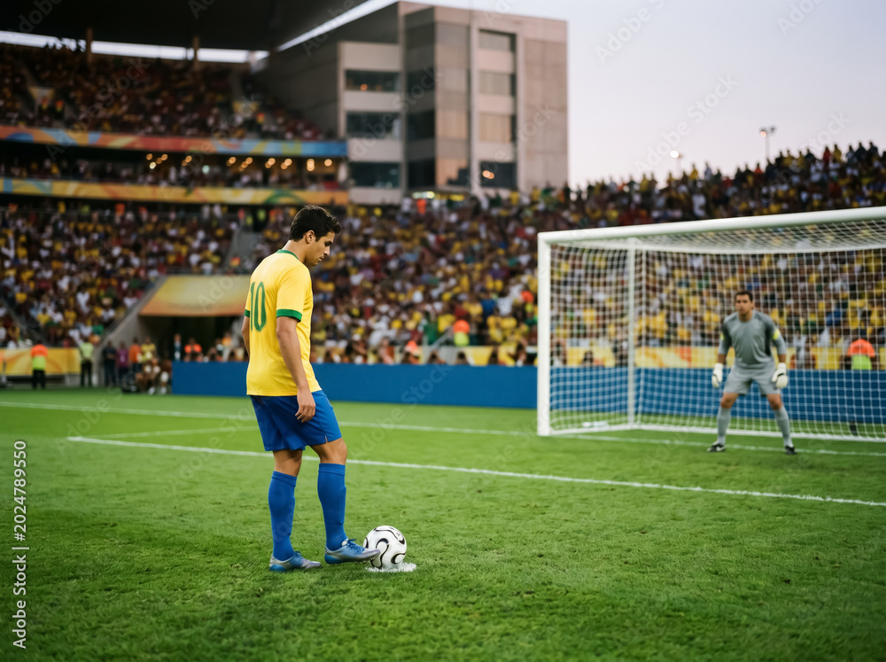 Obraz premium Player in Yellow Focusing Before Penalty Kick