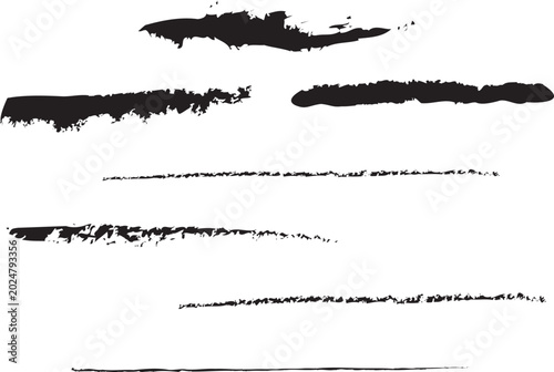 Black brush stroke lines, grunge textures, abstract vector graphics, design elements