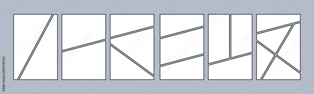 Fototapeta premium Set blank of comics book page, grid manga comic layout, photo collage storyboard