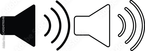 Foto Black flat and line style audio speaker icon set collection and group with sound