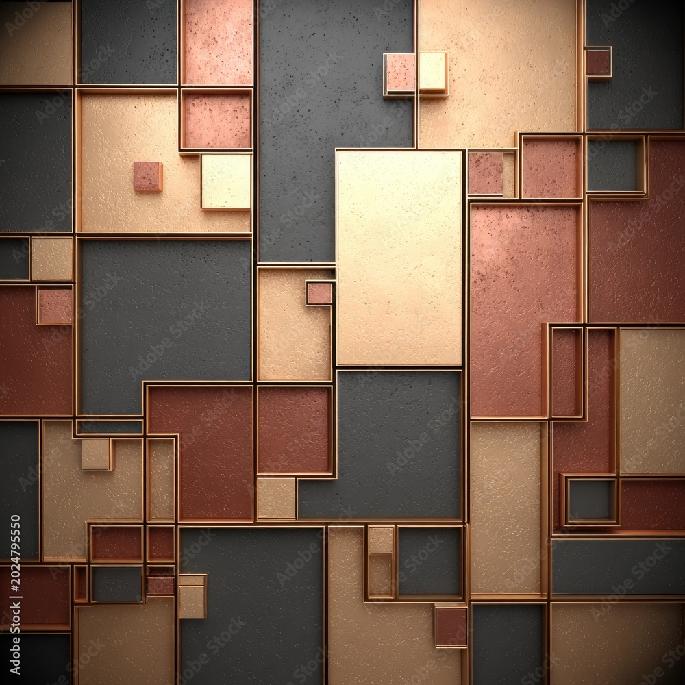 Fototapeta premium Abstract squares, framed and filled with copper, beige, gray