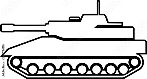 Cuadro en lienzo Military armored vehicle tank silhouette in black line style featuring combat tr
