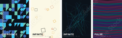 Photos Abstract geometric poster set with Emergence Infinite and Pulse themes, modern m