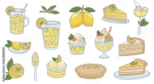 Obraz na płótnie Delicious Lemon Desserts and Refreshing Lemonade Drinks Collection