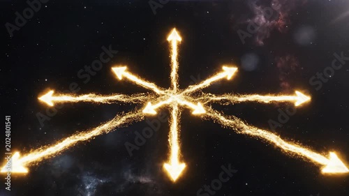 Energetic Particle Trails Forming Arrows Expanding from a Center.