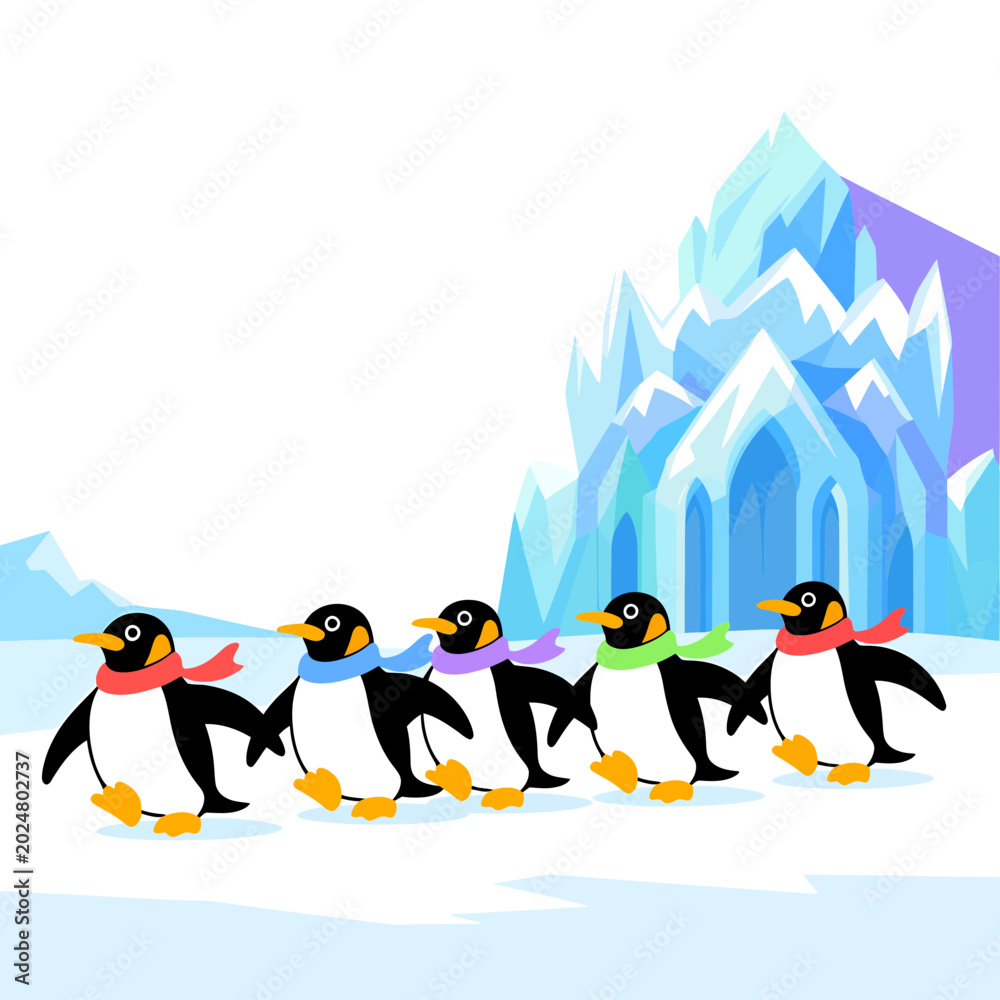 Obraz premium Colorful Penguins Walking on Iceberg in Antarctica