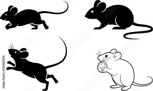 Photos Mouse silhouette collection featuring cute rodent animal poses isolated for wild