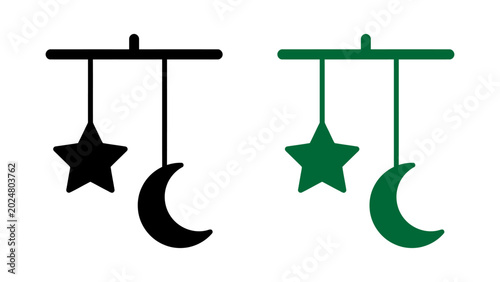 Baby mobile icon with hanging star and crescent moon for nursery decor and sleep themes