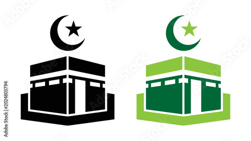 Canvastavla Kaaba icon with crescent moon and star for Islamic pilgrimage and religious desi