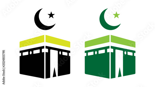 Foto Kaaba icon with crescent moon and star for Islamic pilgrimage and spiritual desi