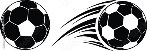 Two soccer balls on a transparent background, sports equipment for game play.
