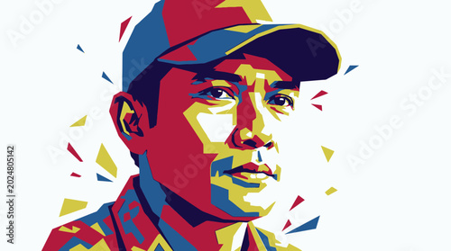 Tableau sur toile Man Wearing Blue Baseball Cap.