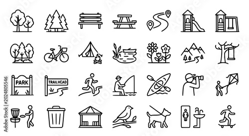 Tableau sur toile Outdoor and park outline icon collection with recreation vector illustrations