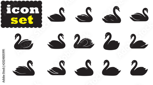Elegant Black Swan Silhouette Vector Illustration, Minimal Water Bird Icon Design