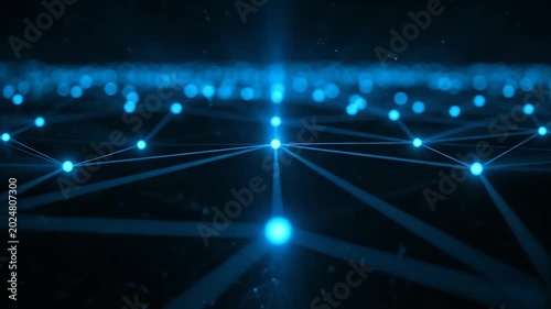 Abstract Digital Network Connection Background with Glowing Blue Dots and Lines.