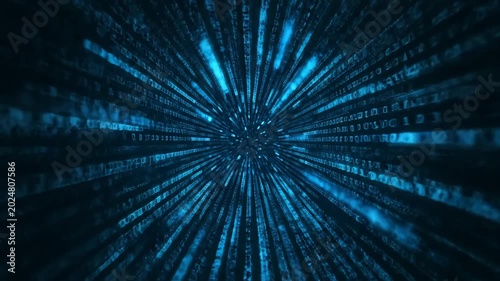 Abstract Digital Tunnel - Blue Light Streaks and Data Flow in a Futuristic Cyberspace.