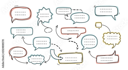 Hand Drawn Speech Bubbles and Arrows Diagram, Communication Flow Chart