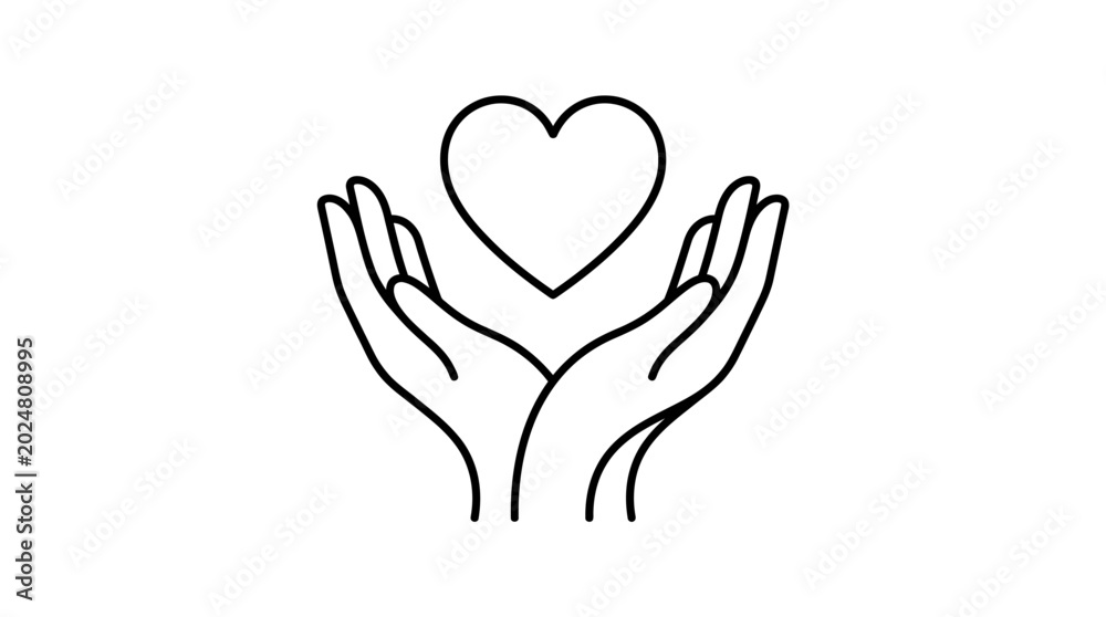 Fototapeta premium Hands Cupping Heart Outline Icon