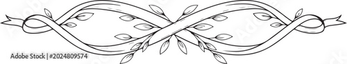 Elegant floral border, leafy vine frame, minimalist line art, decorative illustration element, black and white design