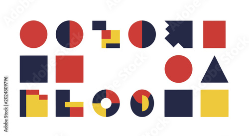 Schilderij op canvas Abstract geometric shapes in red blue and yellow.