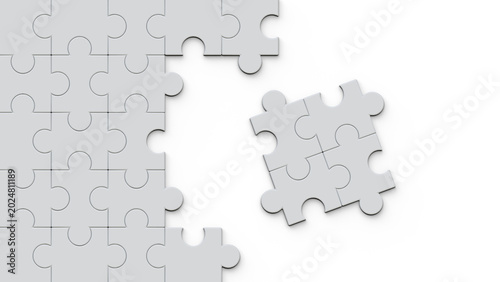 Schilderij op canvas White jigsaw puzzle template with missing pieces isolated on background