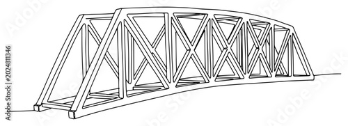 Steel truss bridge structure in minimalist line art style