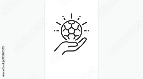 Minimalist Line Art Hand Holding Soccer Ball Icon
