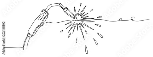 Obraz na płótnie Minimalist single line illustration of a professional welding torch with bright