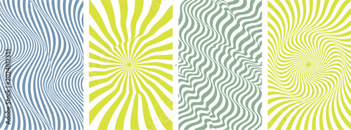 Bild auf Leinwand Four vertical panels featuring abstract optical illusion patterns with wavy line