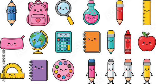 Schilderij op canvas Cute school supplies set