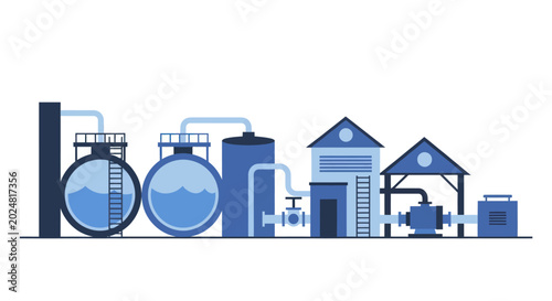 Schilderij op canvas Water treatment plant with tanks and buildings.