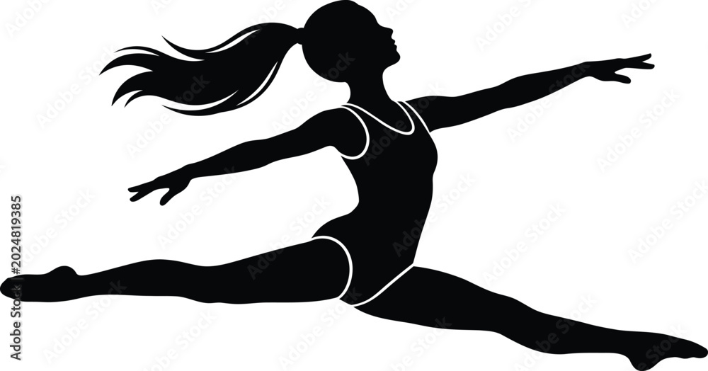 Fototapeta premium Silhouette of a girl performing a split leap in gymnastics
