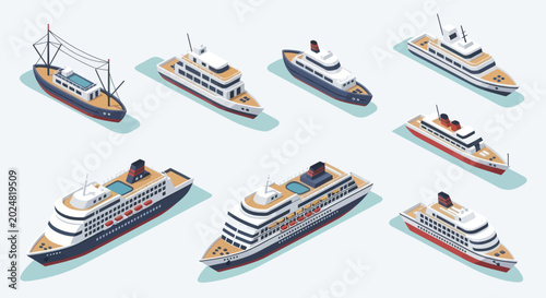 Valokuva Collection of Various Cruise Ships and Yachts Rendered in Isometric Style