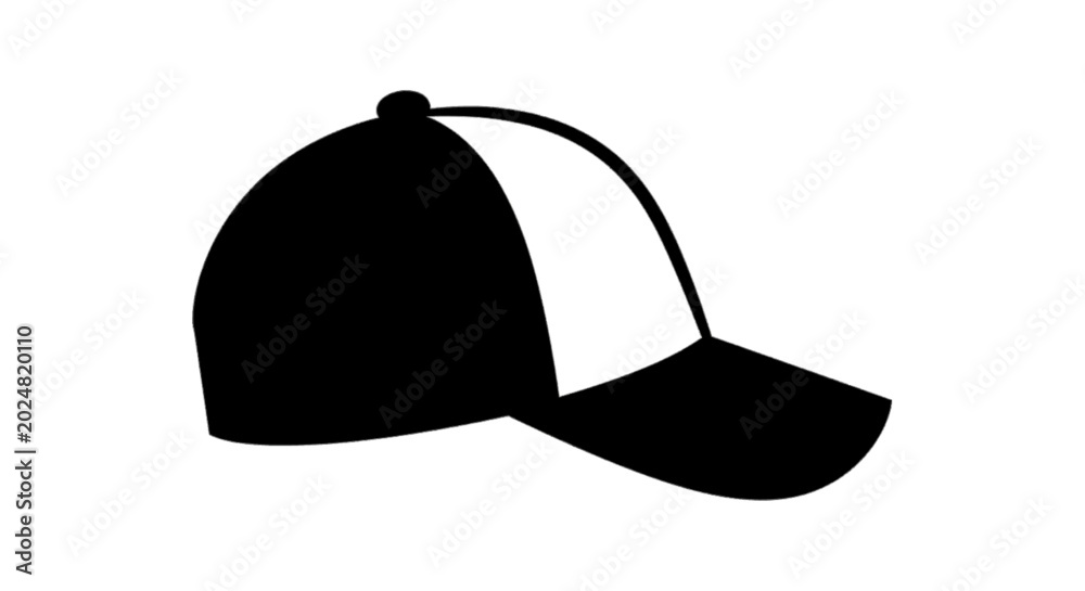 Fototapeta premium Minimal black silhouette icon, simple flat vector, bold black shape, no, no shading black and white baseball cap silhouette on a, flat icon style