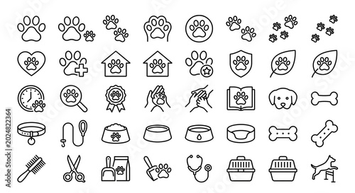 Konstfotografi Set of simple pet and animal care line icons