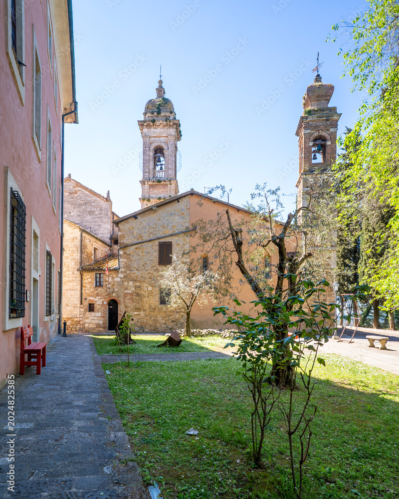 Fototapeta premium The Collegiata di San Quirico Church view in San Quirico d'Orcia Town of Tuscany