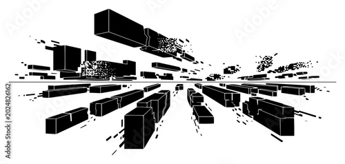 Foto Abstract perspective blocks flying in empty space in minimalist geometric style