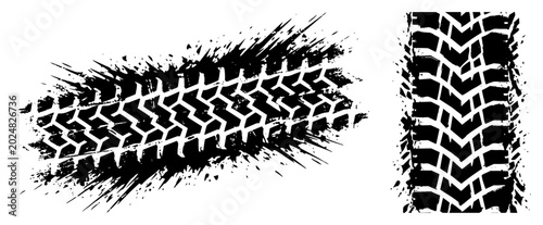 Schilderij op canvas Tire tread marks with rugged textures and muddy tire prints grunge style