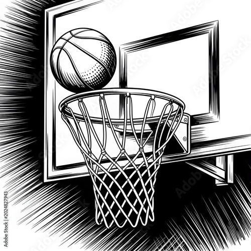 Basketball Hoop Sketch Monochrome Sports Illustration