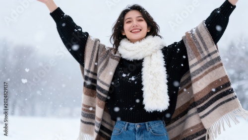 Woman smiling in snowy outdoor setting