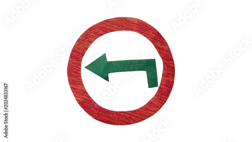 Tableau sur toile Red circular road sign with left turn arrow isolated on transparent background