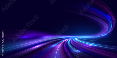 Foto Abstract futuristic digital technology background vector illustration featuring glowing light trails and dynamic data flow with left copy space