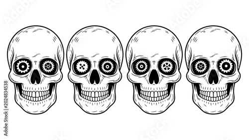 Bild auf Leinwand Four smiling cartoon skulls lined up in a row Vector