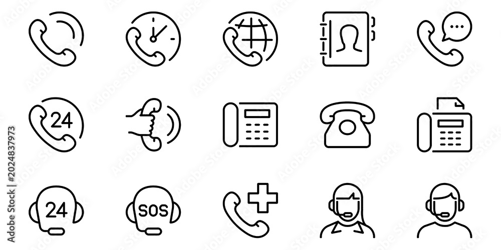 Fototapeta premium Phone Calls Thin Line Icon Set, Editable Stroke Communication and Contact Vector Illustration Collection with Transparent Background