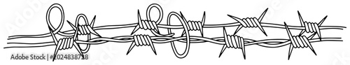 Fotografie Barbed wire fence for prison security and border protection line art style