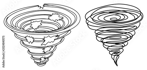 Foto Tornado funnel and cyclone swirls for storm weather concept in minimalist line a