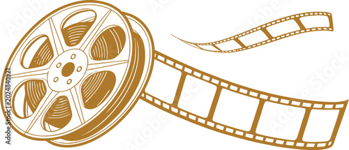 Photos Vintage film reel with flowing cinema strip vector illustration