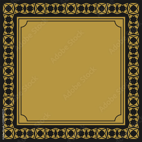 Golden square frame with vintage ornament. Version 3. Vector illustration