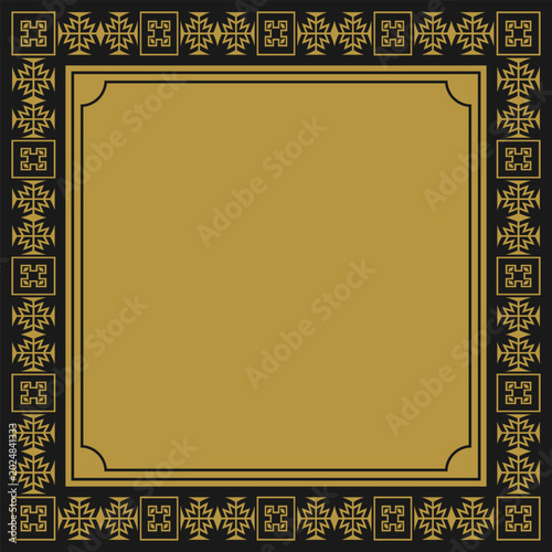 Golden square frame with vintage ornament. Vector illustration